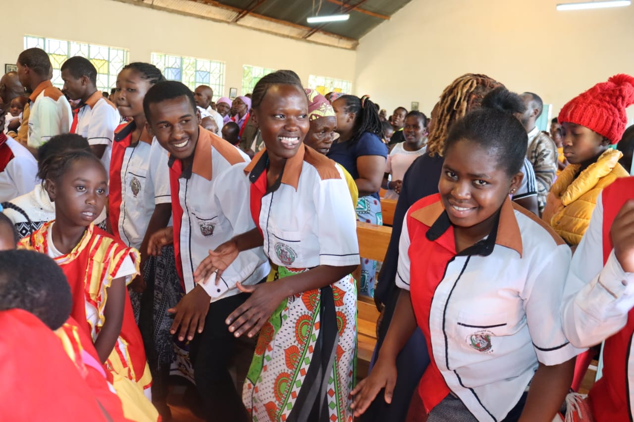 Youth ministry members gathered in church